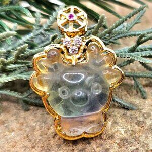 Adorable Nature Rainbow Fluorite Hand Carved Deer Pendant Necklace
